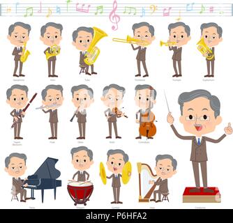 A set of middle men on classical music performances.There are actions to play various instruments such as string instruments and wind instruments.It's Stock Vector