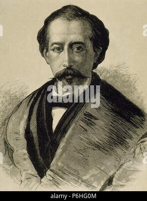 Nicolas Diaz de Benjumea (1820-1884). Spanish writer. Portrait. Engraving by Capuz. La Ilustracion Espanola y Americana. Stock Photo