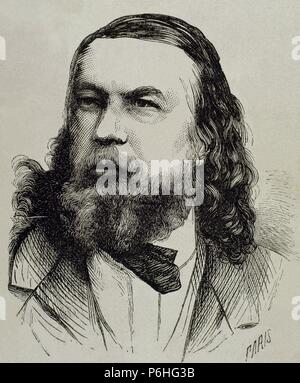 Theophile Gautier (1811-1872). French poet, dramatist, journalist, and art and literary critic. Engraving. Portrait. Stock Photo