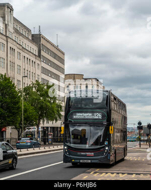 126 to Wolverhampton double decker ( 6780 - Marjorie) West Midlands bus in Queensgate, Birmingham City Centre, England, UK Stock Photo