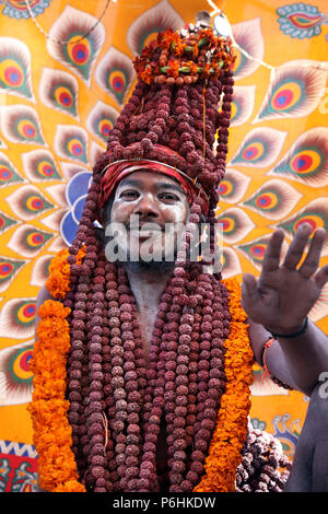 Amazing portrait of Naga saddhu sadhu baba during Maha Kumbh mela 2013 in Allahabad , India Stock Photo