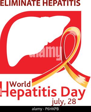 World Hepatitis Day. July 28. Yellow-red ribbon. Vector illustration on white background. Stock Vector