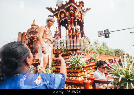 People and Tourists Join Songkran Water Festival In the middle of Chiang Mai | APR 13, 2013 | EDI CHEN Stock Photo