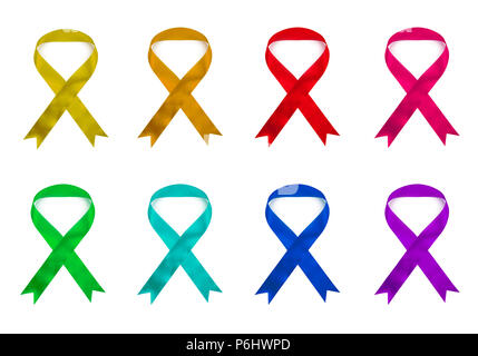 Eight colored ribbons on white Stock Photo