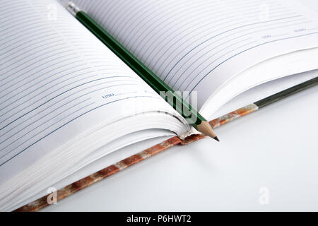 open diary with shiny pencil Stock Photo
