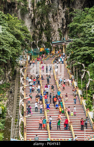 Batu Caves in Kuala Lumpur Malaysia with their  spectacular towering statues of Hanuman, Murugan and Krishna Stock Photo
