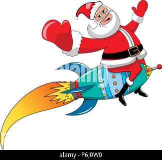 Santa Claus flying on rocket isolated Stock Vector