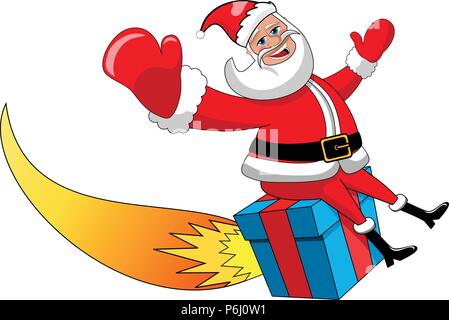 Santa Claus flying on Gift as rocket isolated Stock Vector