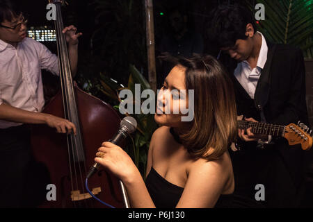 Thai jazz trio performing in Bangkok, Thailand Stock Photo