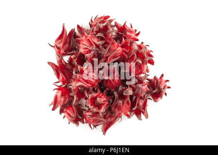 Top view angle of red roselle isolated on white background and soft shadow Stock Photo