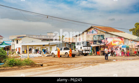 Poipet, Cambodia – November 21, 2017: Local traffic when approaching PoiPet international border crossing between Cambodia and Thailand Stock Photo