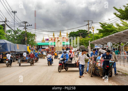 Poipet, Cambodia – November 21, 2017: Local traffic when approaching PoiPet international border crossing between Cambodia and Thailand Stock Photo