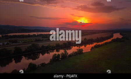 Sunset at Sava river in Zagreb Stock Photo