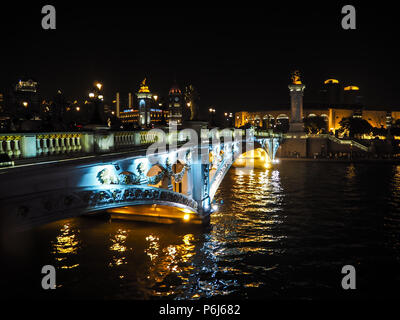 China, Tianjin - September 2017: brightly illuminated bridge in the city center of Tianjin Stock Photo