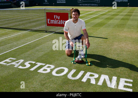 Devonshire Park, Eastbourne, UK. 30th June, 2018. Nature Valley International Tennis; Mischa Zverev (GER) with his winners trophy after winning the mens singles final Credit: Action Plus Sports/Alamy Live News Stock Photo