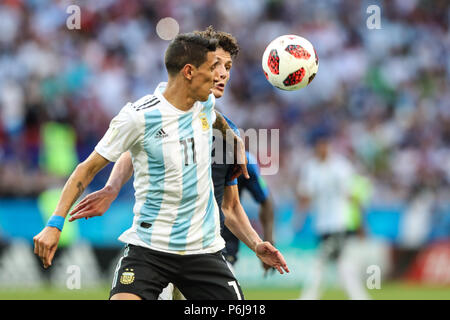 Kazan, Russia, 30 June 2018. Angel Di Maria  player of  Argentina and   player France game valid for the Eighth Finals of the World Cup in Russia 2018 at the Kazan Arena in Russia this Saturday, 30.  (PHOTO: WILLIAM VOLCOV/BRAZIL PHOTO PRESS) Credit: Brazil Photo Press/Alamy Live News Stock Photo