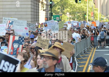 Manhattan, New York, USA. 30th June, 2018. Thousands of demonstrators and immigrant rights activists gathered at Foley Square in Lower Manhattan for the rally against ICE and immigrants deportation to keep families together. Credit: Ryan Rahman/Alamy Live News Stock Photo