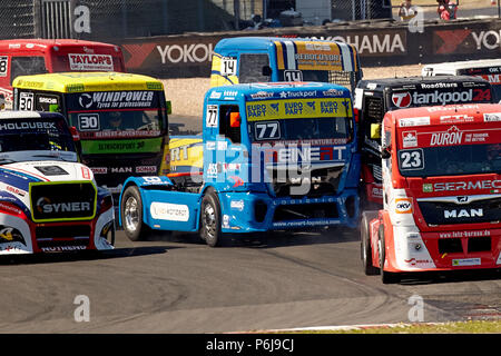 Nuerburg, Germany. 30th June, 2018. The racing trucks of the FIA European Truck Racing Championship start in the race at the ADAC Truck Grand Prix at the Nuerburgring. Credit: Thomas Frey/dpa/Alamy Live News Stock Photo