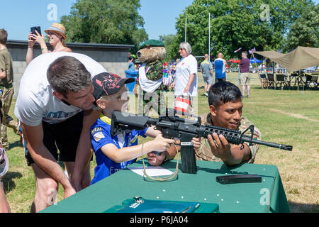 Warrington, UK, 30 June 2018. 30 June 2018 – Crosfields Rugby Amateur Rugby League Football Club Ground was the stage for the annual Armed Forces Day in Warrington. This was the 9th Annual Tom Sephton Memorial Trophy festival where various community groups, emergency services and Rugby organisations and charities provided interesting and engaging activities that added to the festival atmosphere of the event Credit: John Hopkins/Ģ����ý Live News Stock Photo