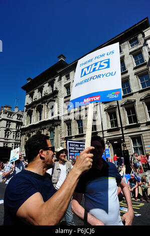 London, UK. 30th June 2018  NHS Staff & Supporters gather on 70th Aniversary of the formation of the NHS at Whitehall , London, UK Stock Photo