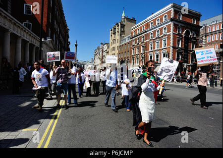 London, UK. 30th June 2018 Protest march against the Sudan Government takes place along Whitehall to Downing Street, London, UK Stock Photo