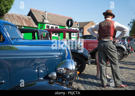 Kidderminster, UK. 30th June, 2018. A journey back in time begins on the Severn Valley Railway as all involved turn the clock back to the 1940s. Visitors and staff pull out all the stops to ensure a realistic wartime Britain is experienced by all on this heritage railway line. Credit: Lee Hudson/Alamy Live News Stock Photo