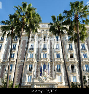 Cannes, France - October 25, 2017 : front view of the famous Carlton International Hotel situated on the croisette boulevard in Cannes, France Stock Photo