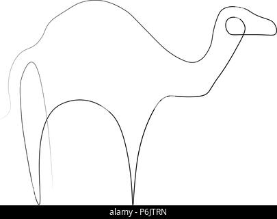 Camel one line. Vector illustration. Isolated white background. Stock Vector
