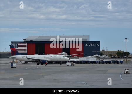 Delta Airlines planes at the Salt Lake City airport in Utah Stock Photo