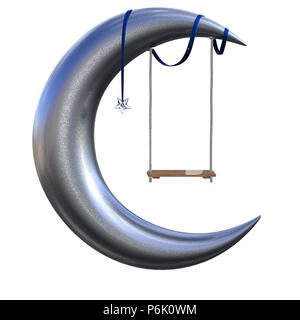 Moon Swing, Silver moon with a swing hanging from the top
