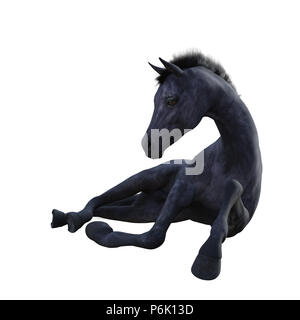 Black Foal baby horse isolated on white, 3d render. Stock Photo