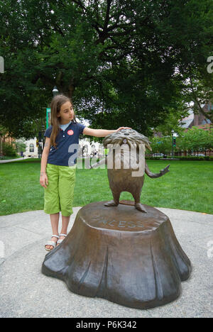The Lorax statue at Dr. Seuss National Memorial Sculpture Garden, Springfield Museums, Springfield, Hampden County, Massachusetts, USA