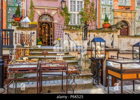 Amber Jewelry Shops Mariacka Ulica Street, Gdansk, Poland Stock Photo