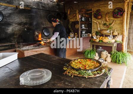 paella mallorquina,restaurante de Sa Foradada, Valldemossa, Parque natural de la Sierra de Tramuntana,Mallorca,Islas Baleares,Spain. Stock Photo