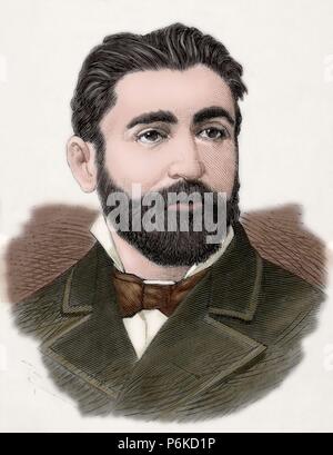 Aureliano Linares Rivas (1841-1903). Spanish politician. Engraving by Badillo in The Spanish and American Illustration, 1883. Colored. Stock Photo