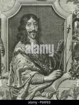 Louis XIII (1601-1643). King of France. Portrait. Engraving in 'La Historia Universal', 1885. Stock Photo