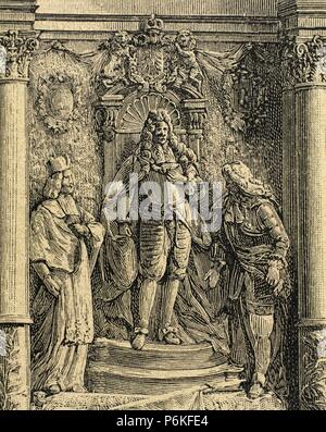 Leopold I (1640-1705). Holy Roman Emperor, King of Hungary and Croatia and King of Bohemia. Commemorating the defeat of the Turks. Engraving in 'La Ilustracio n Iberica', 1888. Stock Photo