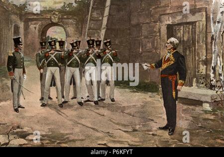 Fusilamiento del general Luis Lacy Gauthier (1775-1819) en el castillo de Bellver de Mallorca, en 1819. Stock Photo