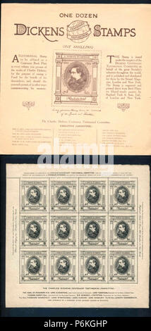 1912 Charles Dickens centenary poster stamps with envelope. Stock Photo