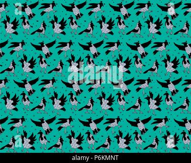 Gray crows in crowns birds sky seamless pattern Stock Vector