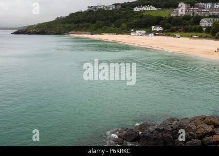 ST IVES, ENGLAND - JUNE 18: The tide comes in at Porthminster Beach, in St Ives, Cornwall. In St Ives, Cornwall, England. On 18th June 2018. Stock Photo