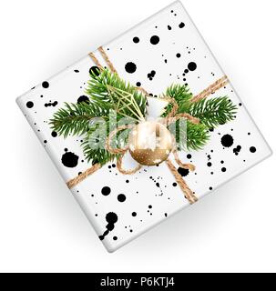 Christmas gift box top view realistic illustration Stock Vector