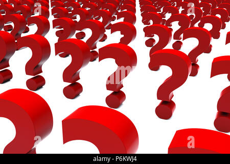 3d Illustration featuring red question marks aligned and isolated on ...