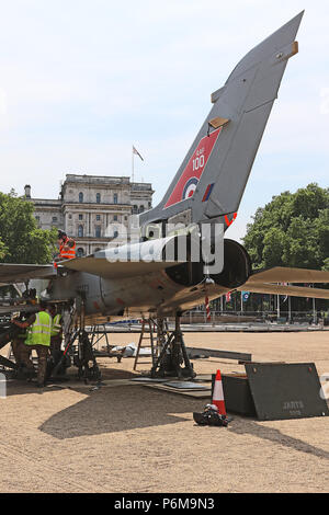 London, UK. 1st Jul, 2018. Panavia Tornado GR4, RAF100 Aircraft Tour London, Horse Guards, Whitehall, Westminster, London, UK, 01 July 2018, Photo by Richard Goldschmidt, To celebrate the Centenary of the Royal Air force The RAF100 Aircraft Tour is a public display of iconic RAF aircraft in city locations around the country. Credit: Rich Gold/Alamy Live News Stock Photo