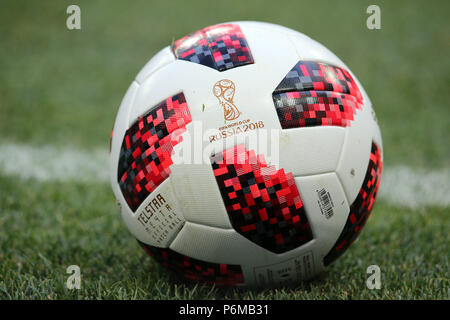 Moscow, Russian. 01st July, 2018. 01.07.2018. MOSCOW, Russia:OFFICIAL BALL OF Fifa World Cup Russia 2018, Eighths of final football match between SPAIN VS RUSSIA in Luzhniki Stadium in Moscow. Credit: Independent Photo Agency/Alamy Live News Stock Photo