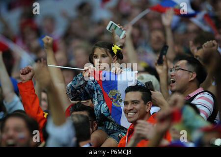 Moscow, Russian. 01st July, 2018. 01.07.2018. MOSCOW, Russia: RUSSIA FANS in the Fifa World Cup Russia 2018, Eighths of final football match between SPAIN VS RUSSIA in Luzhniki Stadium in Moscow. Credit: Independent Photo Agency/Alamy Live News Stock Photo