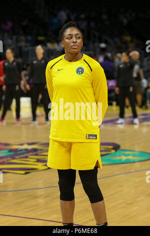 LOS ANGELES, CA - JULY 01: Los Angeles Sparks forward Nneka Ogwumike (30) before a WNBA game between the Los Angeles Sparks and the Las Vegas Aces on July 01, 2018, at Staples Center, in Los Angeles, CA. Jordon Kelly/CSM Stock Photo