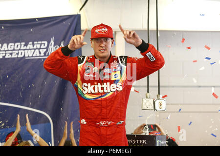 Joliet, Illinois, USA. 1st July, 2018. Kyle Busch (18) wins the Overton's 400 at Chicagoland Speedway in Joliet, Illinois Credit: Justin R. Noe Asp Inc/ASP/ZUMA Wire/Alamy Live News Stock Photo