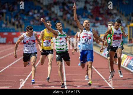 Birmingham, UK. 1st July, 2018. Elliot Giles wins the 800m at the British Athletics Championships at Alexander Stadium, Birmingham, Great Britiain, on 1 July 2018. Credit: Andrew Peat/Alamy Live News Stock Photo