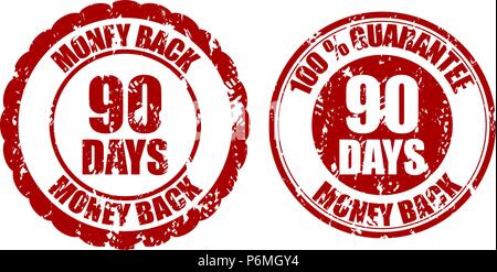 Money back guarantee 90 days rubber stamp inprint. Vector ninety stamp guarantee illustration Stock Vector